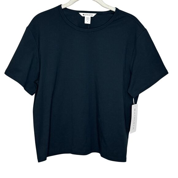 Athleta Shirt Womens Medium Black Essential Tee Supima Cotton Stretch Crewneck - Picture 1 of 8